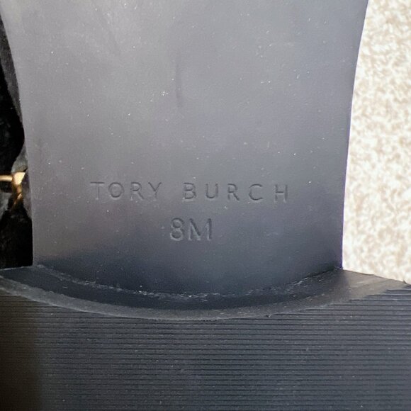 TORY BURCH Everly Ankle Boots Gold Logo Black Suede Side Zip US 8 $438 - Picture 10 of 12
